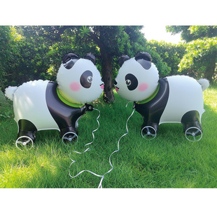 网红会走路卡通带轮熊猫气球生日派对六一儿童拍照道具装饰玩具
