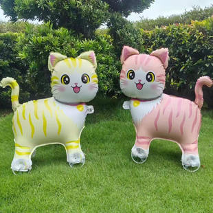 网红会走路卡通带轮猫咪气球生日派对六一儿童拍照道具装饰玩具