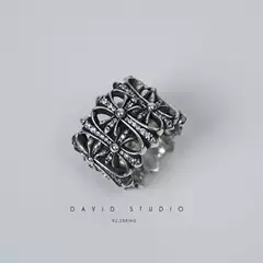 925 Sterling Silver Cubic Zirconia Layered Cross Skull Ring for Couples, Trendy Gothic Style Unisex Jewelry