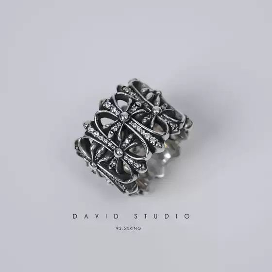 925 Sterling Silver Cubic Zirconia Layered Cross Skull Ring for Couples, Trendy Gothic Style Unisex Jewelry
