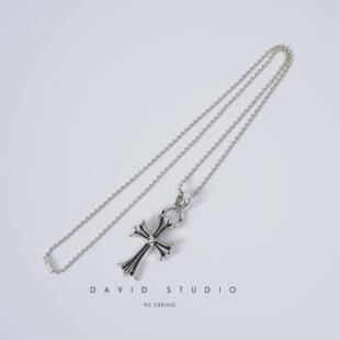 David studio925纯银十字架圆珠链 男女同款项链朋克机车摇滚风