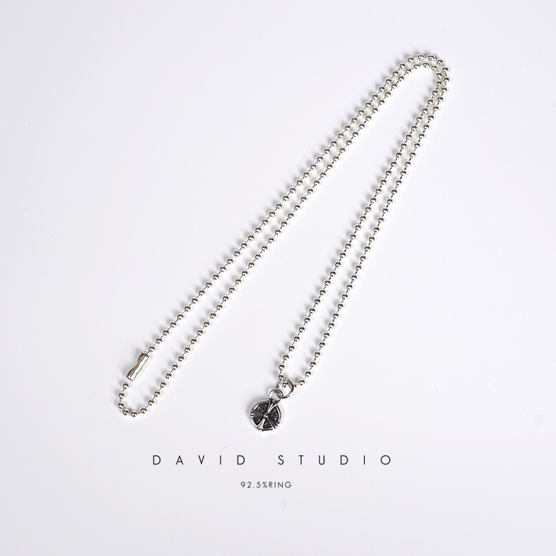 david纯银925纯银mini圆形十字架做旧百搭ins推荐网红情侣项链图片