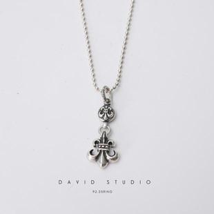 David studio925纯银童军花项链吊坠个性潮男潮女情侣款圆珠项链