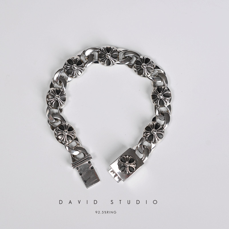 david纯手工925纯银立体实心手链图片