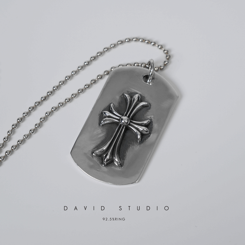 thumbnail for David 925 sterling silver cross military couples models net red with the trend of the old retro silver necklace