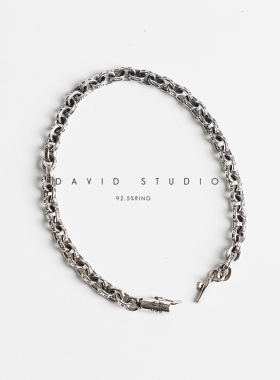 David纯银S925纯银哥特文英文刻字链朋克机车复古风男女款手链