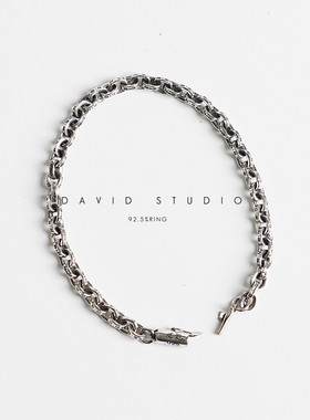 David纯银S925纯银哥特文英文刻字链朋克机车复古风男女款手链