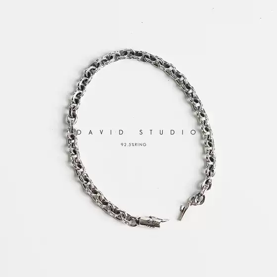 David Pure Silver S925 Sterling Silver Gothic English Lettering Chain Punk Biker Retro Style Unisex Bracelet