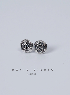 david 手工S925纯银玫瑰花情侣耳钉 纯银逼格网红同款耳钉