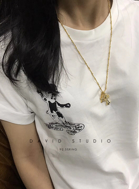 david 定制22K真金真钻十字架大小号情侣网红同款项链 女款潮流