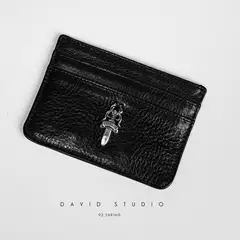 David Custom-Made S925 Sterling Silver Accessory Small Sword Vintage Genuine Leather Cowhide Couple's Men's Card Holder Card Case