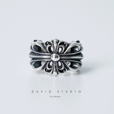davidstudio925纯银十字架戒指