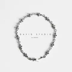 David Sterling Silver S925 Sterling Silver Personalized Small Cross Bracelet Men's Trendy Simple Retro Women's Bracelet