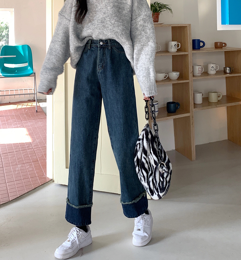 复古宽松高腰大码妹妹港风直筒裤