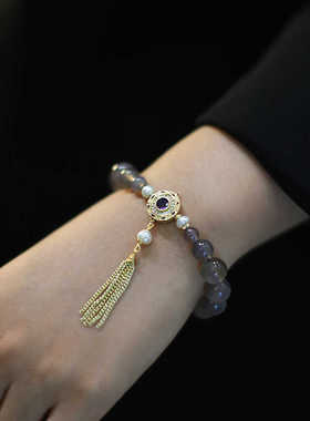 新中式复古宫廷灰玛瑙手串国风新款手链轻奢小众精致高级感配饰女