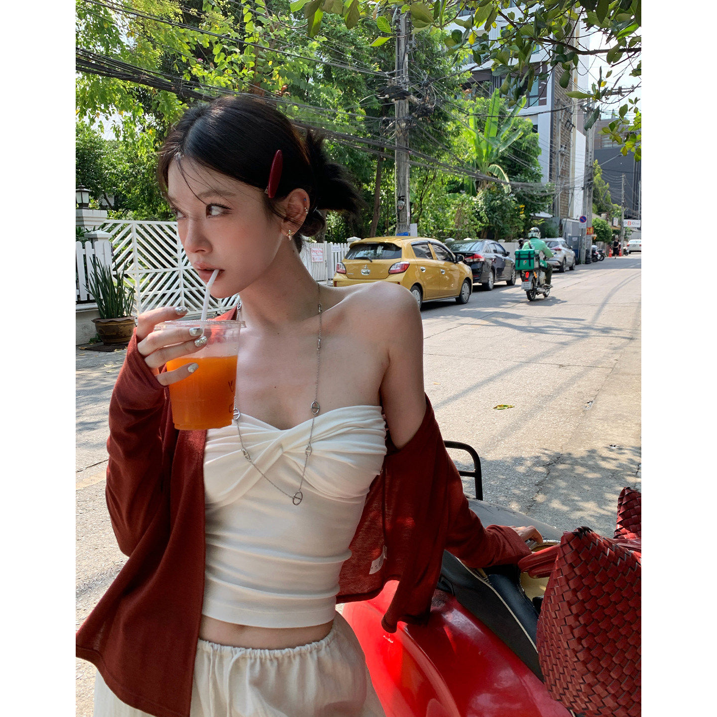 HAMYIHO 白色抹胸辣妹外穿上衣吊带背心女夏季性感纯欲裹胸穿搭黑