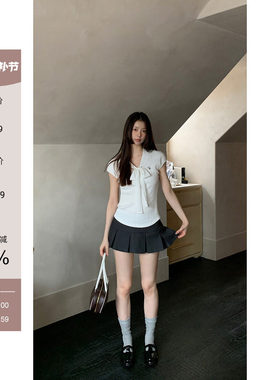 红人馆a字半身裙女夏2026新款包臀百褶裙小个子低腰裙子灰色短裙