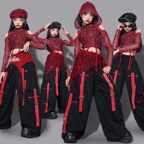 女童爵士舞表演服装少儿jazz练功服套装儿童街舞演出服女孩上衣潮