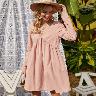 Loose Sleeve French Dress Long Doll Lace Casual Neck