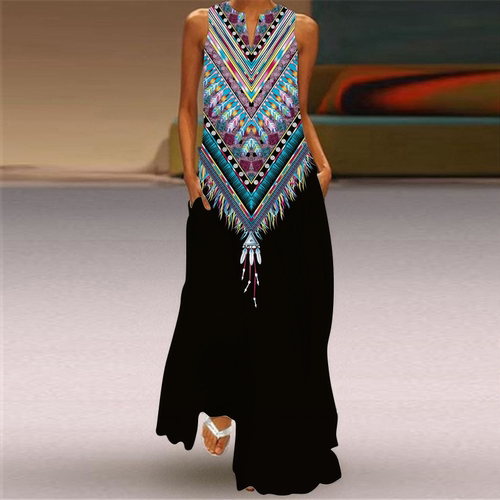 Long Dresses Women Sleeveless Chic Maxi Beach Dresses Black