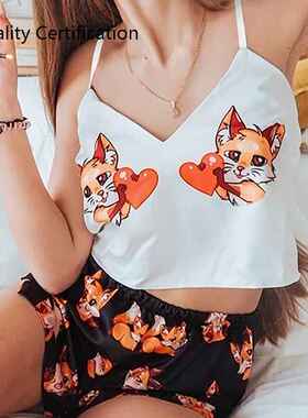 V Neck Sexy Pijama Satin Night Suits Wear Spaghetti Strap