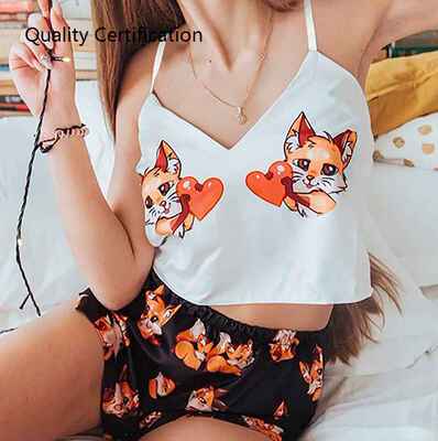 V Neck Sexy Pijama Satin Night Suits Wear Spaghetti Strap