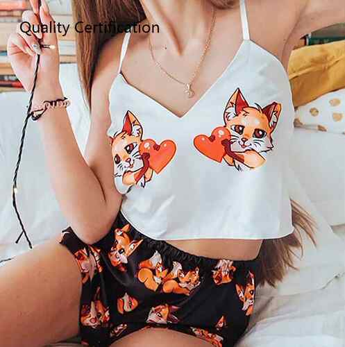 V Neck Sexy Pijama Satin Night Suits Wear Spaghetti Strap
