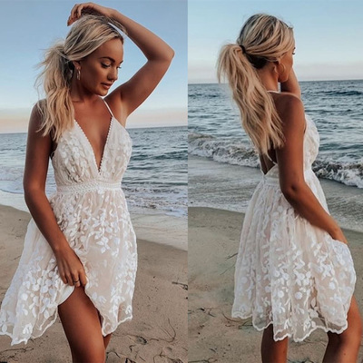 Sleeveless Mini Ruffle White Summer Beach  A-LINE Dress
