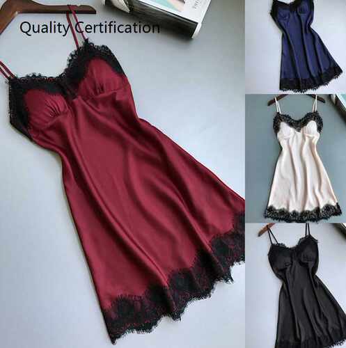 Ladies sexy pajamas strap ice silk bottoming nightdress