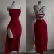 red women吊带连衣裙开叉女士 partydress dressdress women