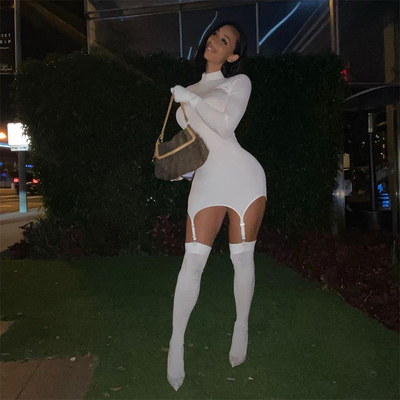 Long Sleeve Sexy Clubwear Skinny Party Dress长袖圆领女连衣裙