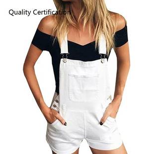 White Women's Jeans Denim Shorts Jumpsuit Jeans