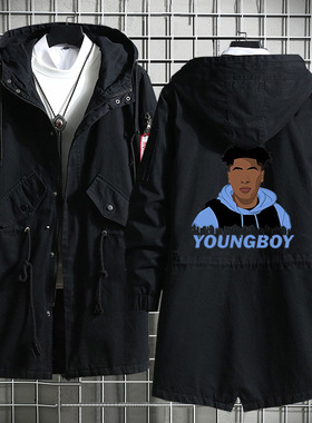 欧美说唱歌手嘻哈YoungBoy Never Broke Again男女中长款风衣外套