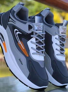 保罗柏妮丝男鞋2025新款皮面防水运动鞋潮流百搭休闲老爹鞋跑步鞋