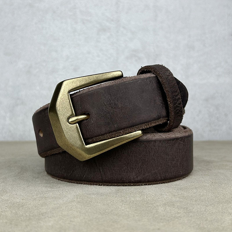 日本品质粗犷霸气加厚特厚真皮头层牛皮皮带男款铜扣毛边毛底复古