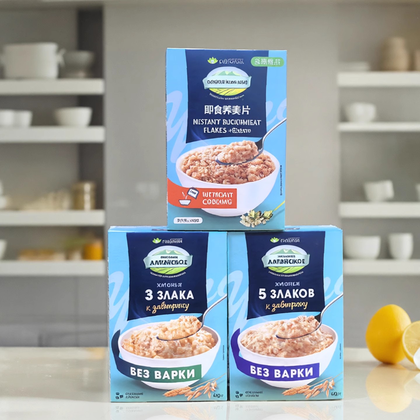 俄罗斯进口高纤燕麦片小麦荞麦健身早餐代餐即食粗粮三合一400克