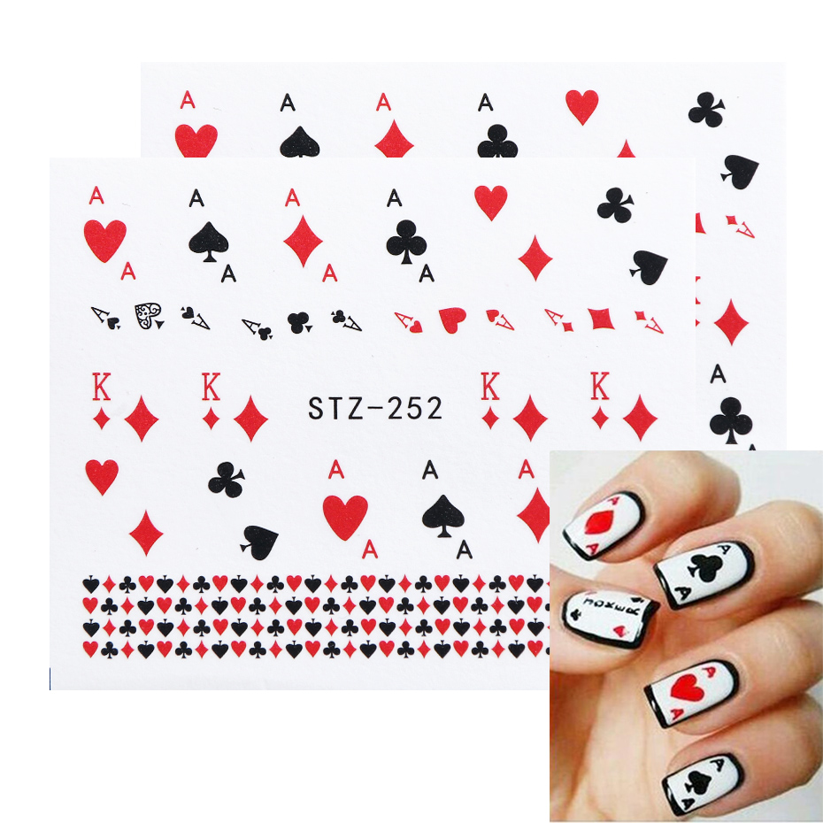 1pcs Nail Stickers Poker Heart Diamond Spade Geometric For N