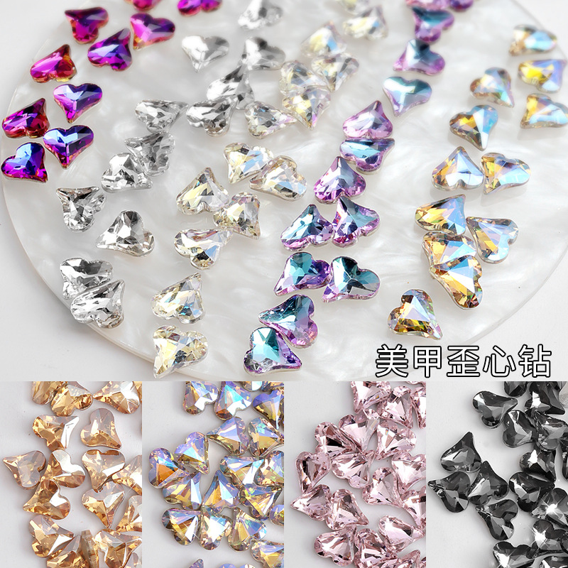 10Pcs 9mm Heart Shaped Nail Art Rhinestone Crystal Charms Mu