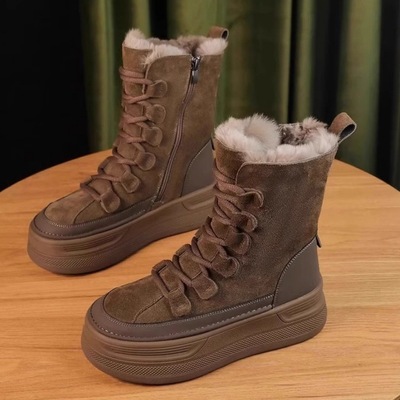 日本品质厚底雪地靴女款冬季2025新款皮毛一体中筒短靴加绒加厚保