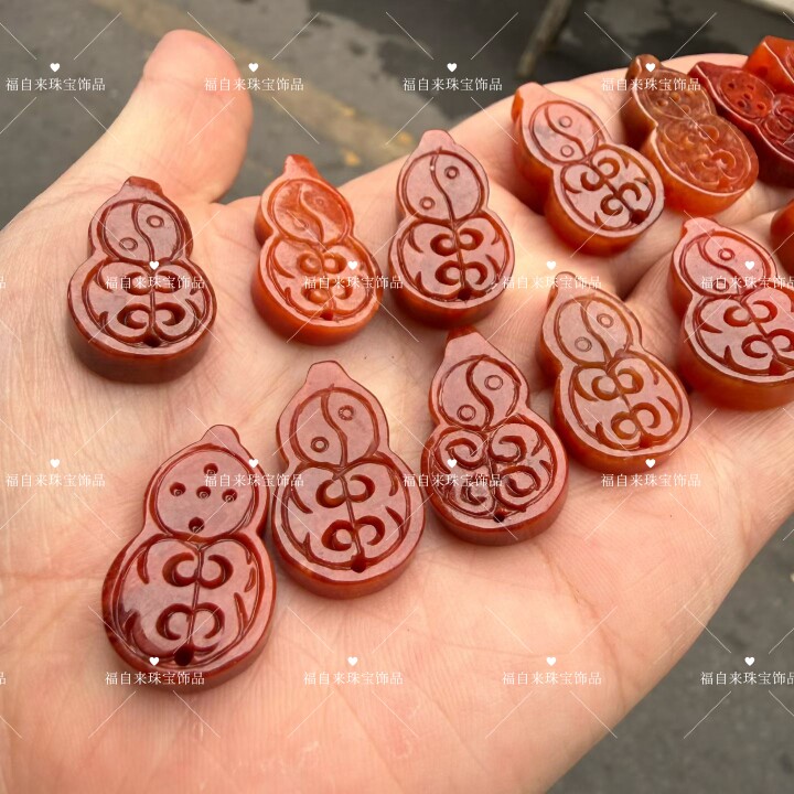 葫芦雕刻件红翡葫芦干青吊坠挂件DIY配件项链玉坠饰品耳环配饰