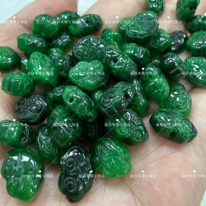 缅甸翡翠干青散珠diy国风手链