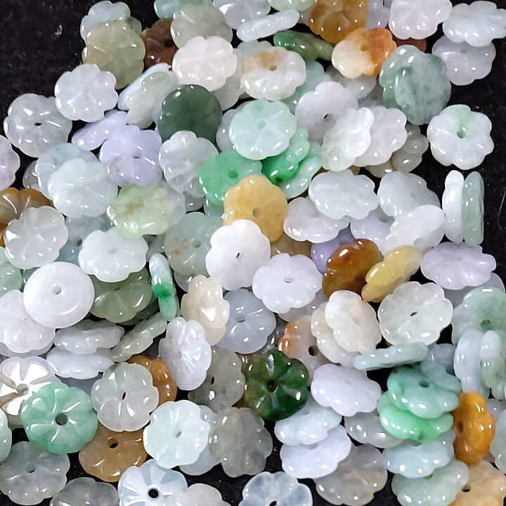 天然翡翠A货花朵散珠diy玉花朵扣头项链手链隔珠隔片古风佩饰簪子