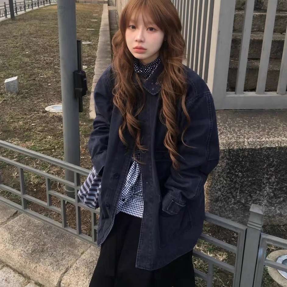 识亦·XH韩系复古日系翻领工装口袋夹克东大门秋季新款牛仔外套女