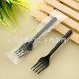 一次性餐具甜品 加厚刀叉勺黑色塑料沙拉叉子水果叉独立包装