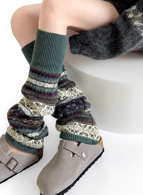 秋冬复古名族风波西米亚厚羊毛费尔岛袜套撞色女可堆堆加厚保暖