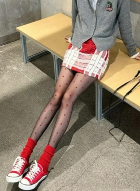 2026早春红色桑蚕丝羊毛袜子女超细柔软新年马年百搭中筒堆堆袜DF