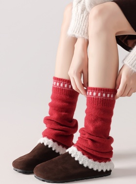 冬天的温暖太阳2025冬季老钱风费尔岛细腻针织高级感黑色袜套DF