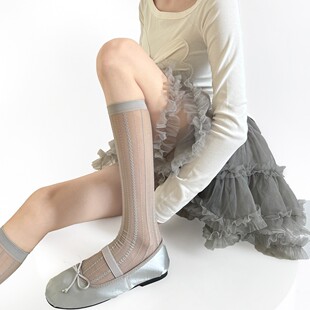 暖阳溪畔2026设计感珠帘竖纹提花显瘦丝袜纯欲蕾丝法式小腿袜DF