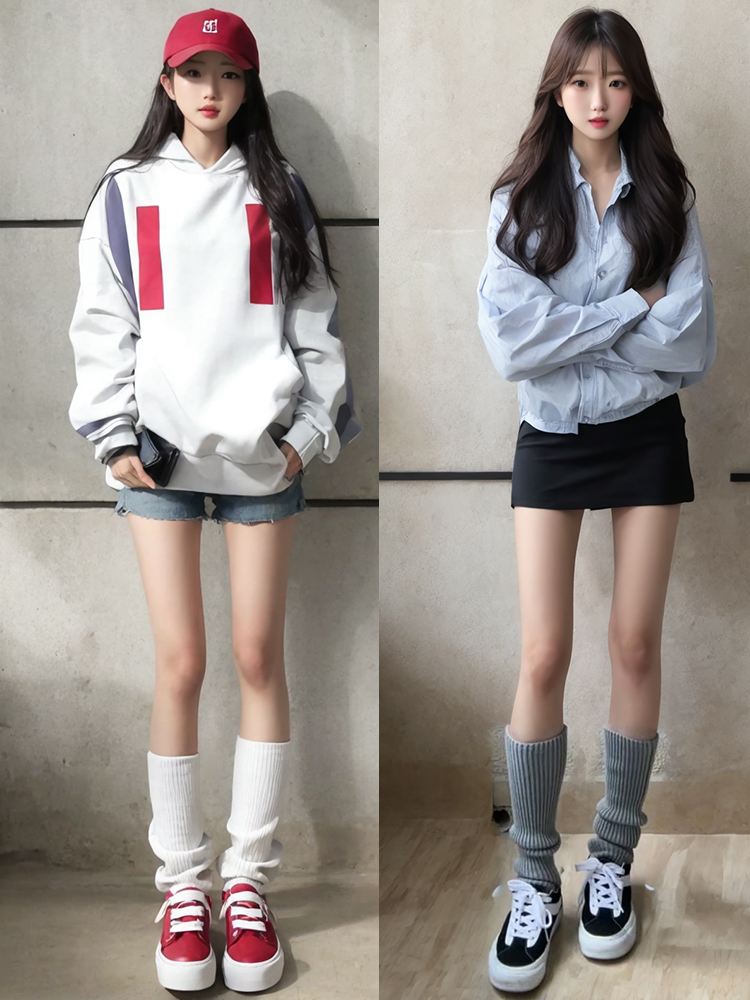 2双装 韩国修腿芭蕾风少女及膝小腿袜套可堆堆