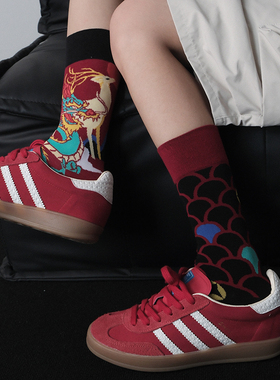 ZeroG 新品初秋七彩祥云幸运中筒袜不对称国风鸳鸯袜小众设计感DF